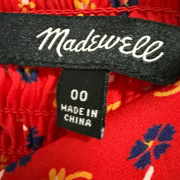 Madewell Women's Red Floral Smocked Wide Leg with Pockets Jumpsuit Size 00 - Picture 7 of 16